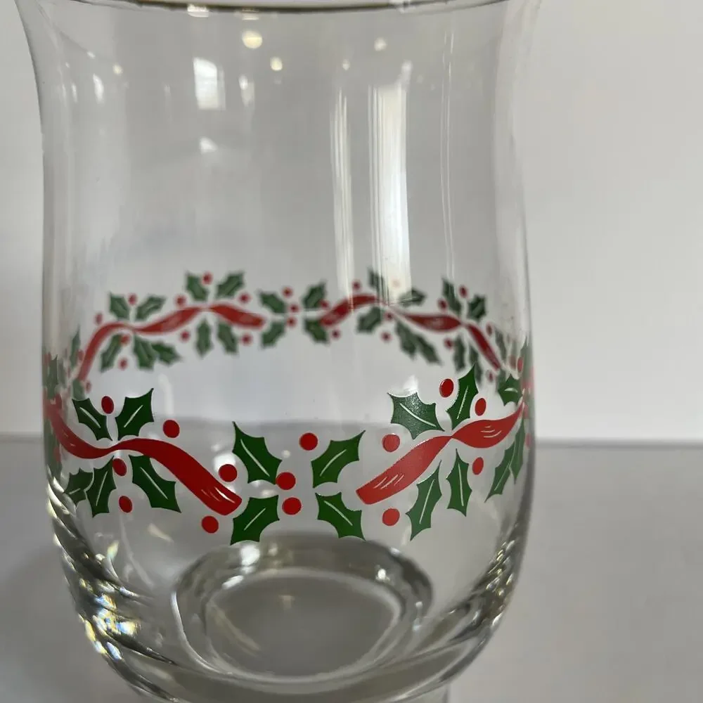 Vintage Libby Christmas Holly & Ribbon Glass With Decorative Gold Rim